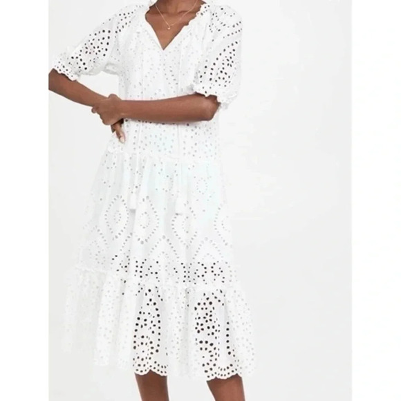 OPT Anthropologie One Pretty Time White Cotton Eyelet Midi Dress Size Small - Picture 1 of 13